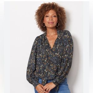 NWOT - Evereve tie long-sleeve blouse, Sz L
